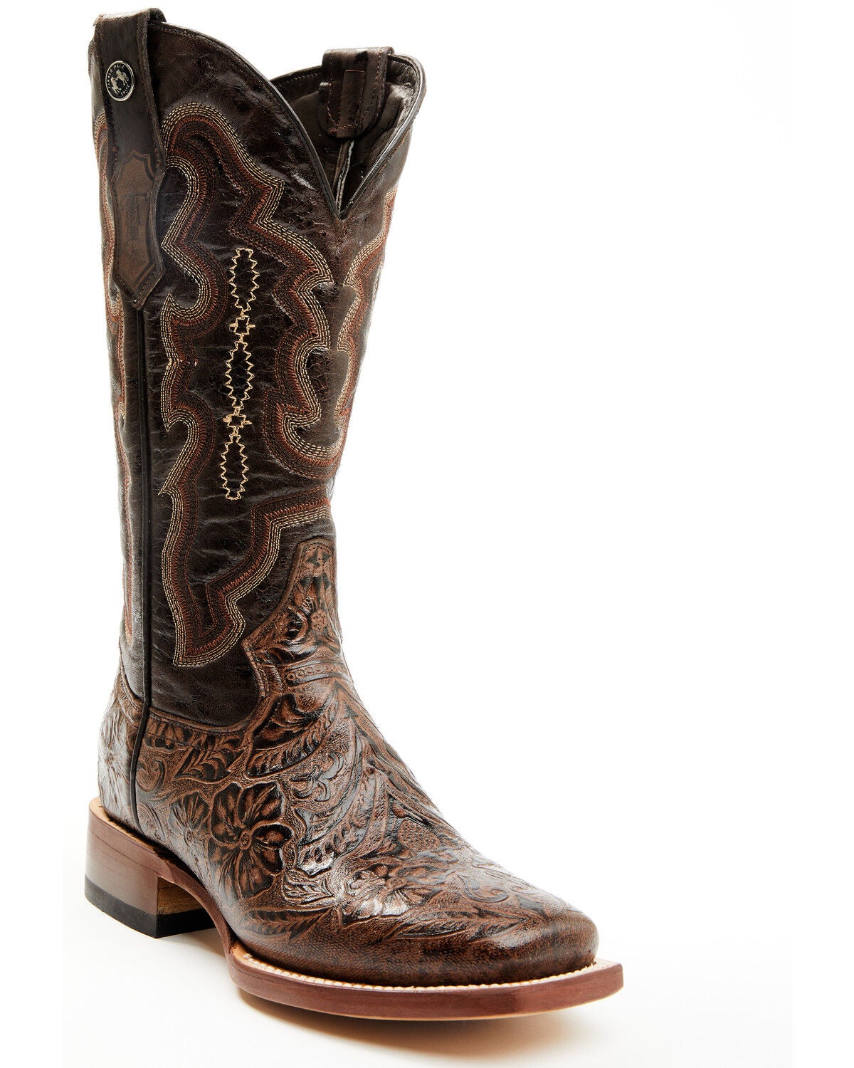 Tanner Women's Hand Tooled Floral Western Boots - Broad Square Toe, Brown, hi-res