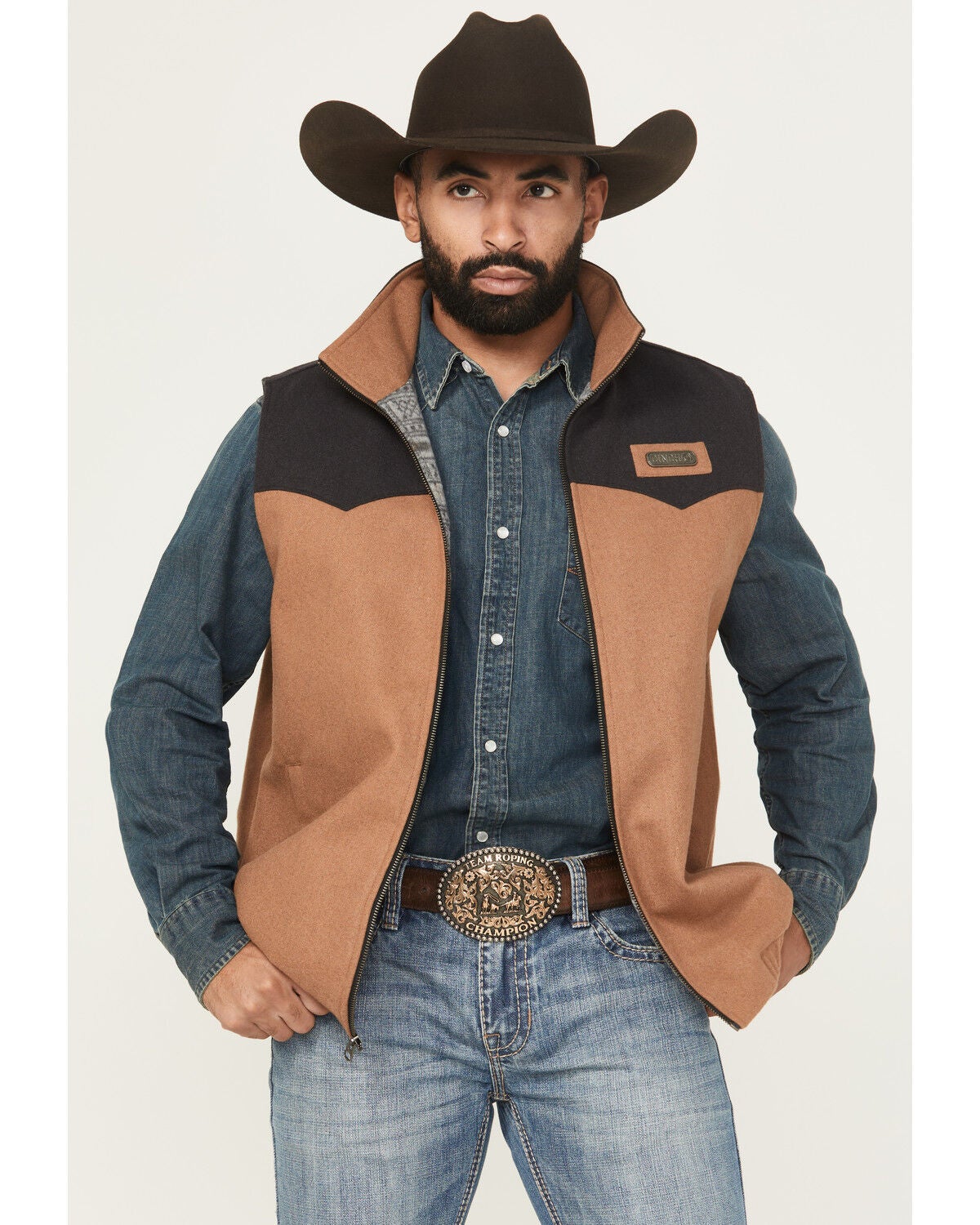 Image #1 - Cinch Men's Wooly Concealed Carry Vest, Brown, hi-res