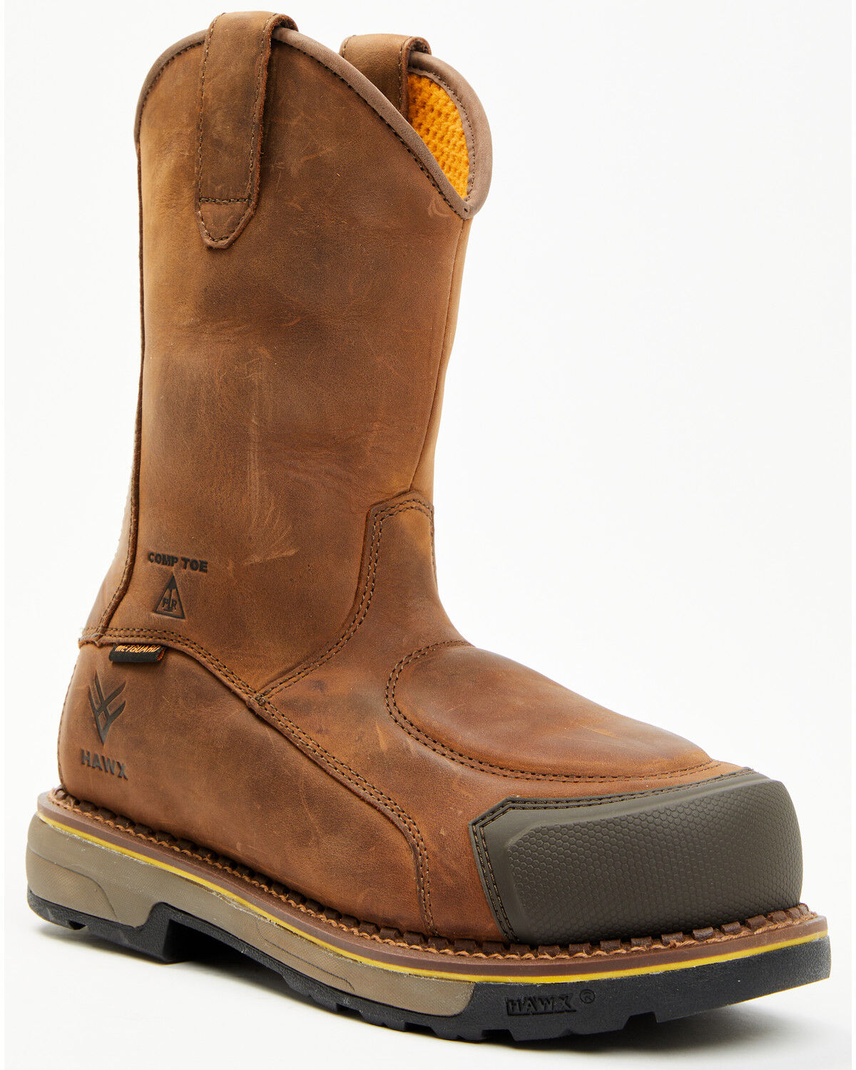 Image #1 - Hawx Men's 10" Internal Met Guard Pull-On Work Boots - Composite Toe, Dark Brown, hi-res