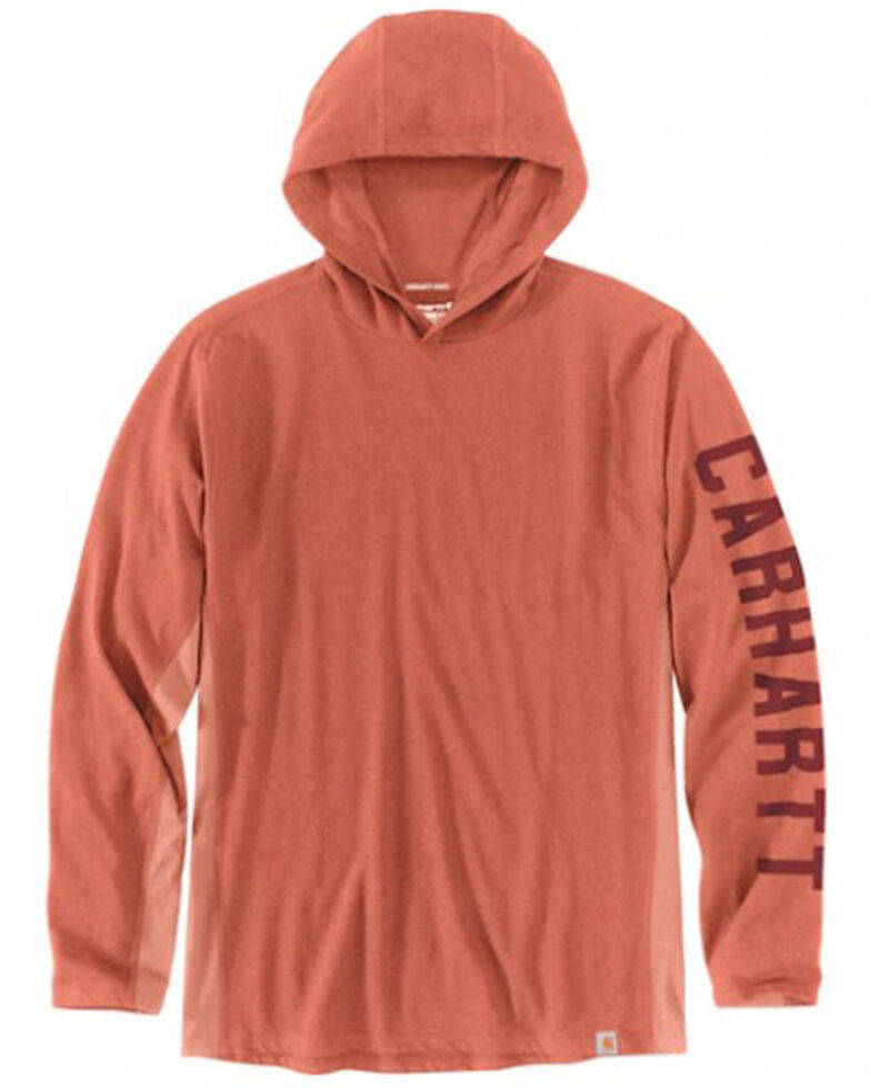 Carhartt Men's Force Relaxed Midweight Long Sleeve Logo Graphic Hooded T-Shirt, Orange, hi-res