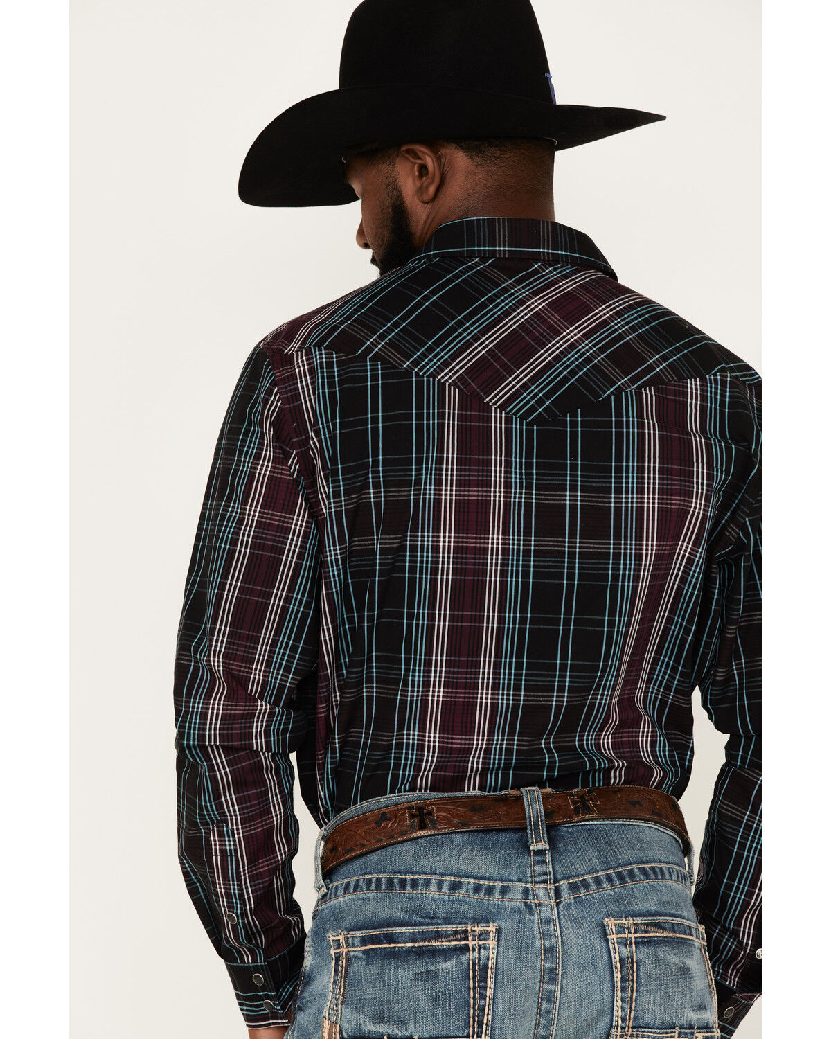 Image #4 - Gibson Men's Purple Hazed Plaid Snap Western Shirt, Purple, hi-res