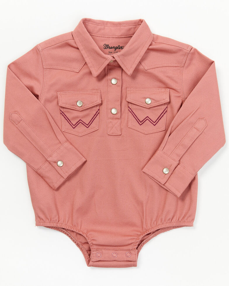 Wrangler Infant-Girls' Pink Long Sleeve Baby Cowgirl Onesie, Pink, hi-res