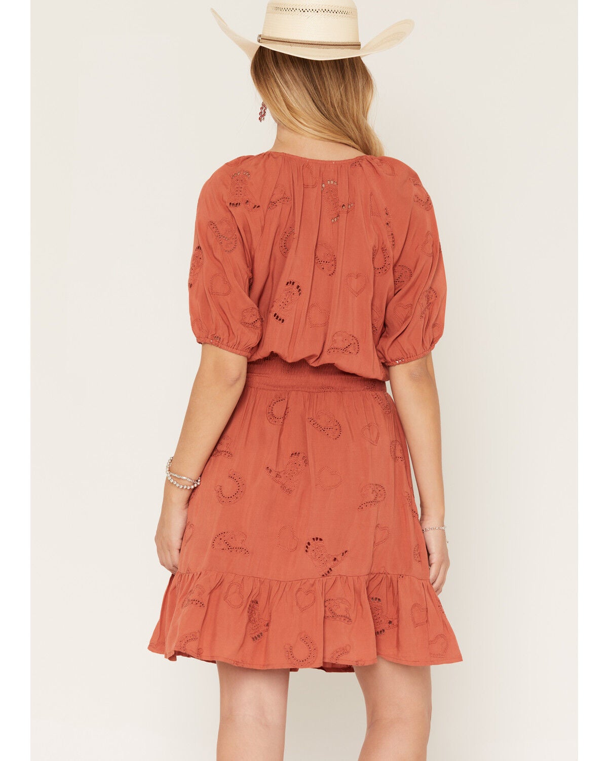 Image #4 - Wild Moss Women's Western Embroidered Cutout Mini Dress, Rust Copper, hi-res