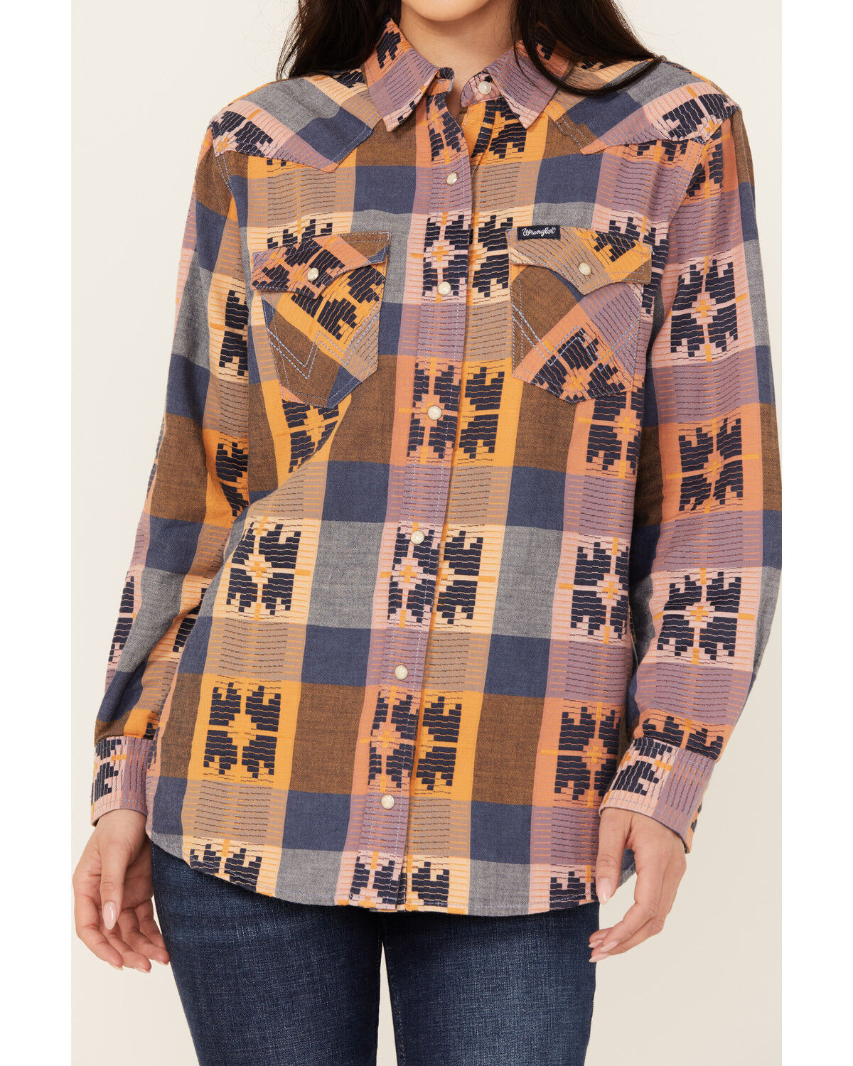 Image #3 - Wrangler Retro Women's Western Vintage Plaid Print Boyfriend Long Sleeve Snap Western Shirt, Multi, hi-res