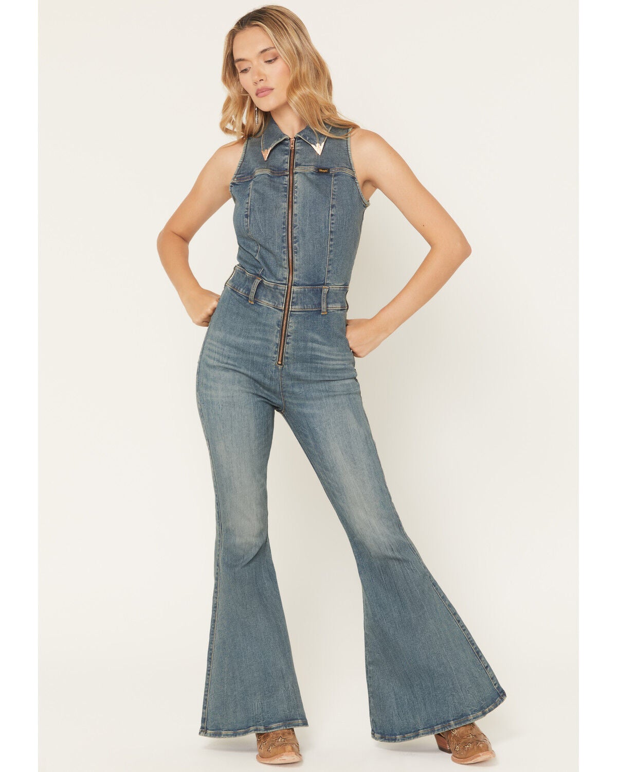 Wrangler X Lainey Wilson Women's Denim Zip Jumpsuit, Blue, hi-res