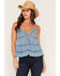 Image #1 - Angie Women's Swiss Dot Sleeveless Lace Trim Tiered Cami, Blue, hi-res