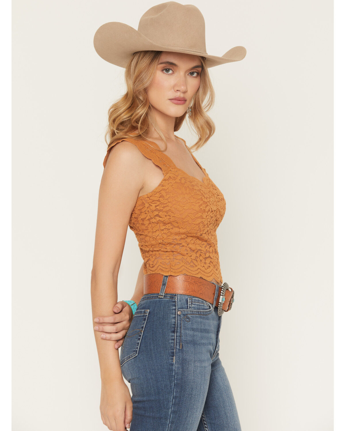 Image #2 - Shyanne Women's Solid Lace Tank Top, Pecan, hi-res