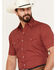 Image #2 - Ely Walker Men's Print Short Sleeve Pearl Snap Western Shirt, Red, hi-res