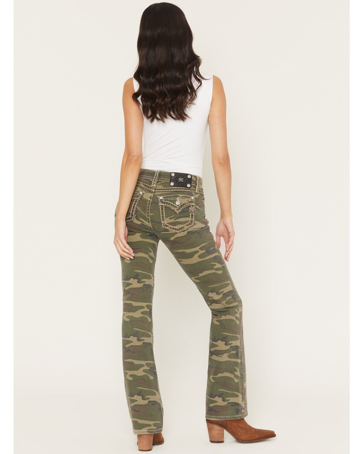 Miss Me Women's Camo Print Mid Rise Flap Pocket 32