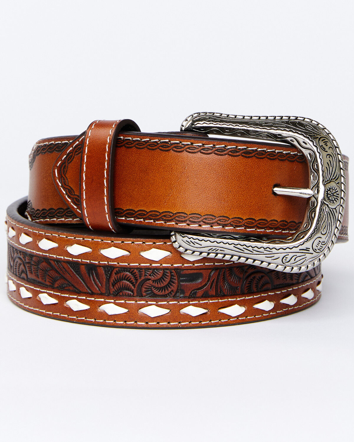 Image #1 - Cody James Men's Lace & Floral Embossed Belt, Brown, hi-res
