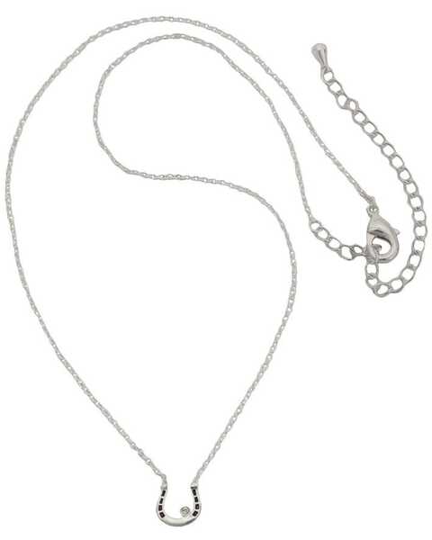 Image #1 - Montana Silversmiths Women's Small Horseshoe & Rhinestone Necklace, Silver, hi-res