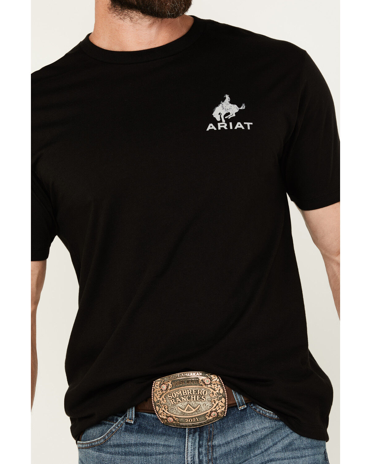 Image #3 - Ariat Men's Boot Barn Exclusive Bronco Flag Short Sleeve Graphic T-Shirt, Black, hi-res