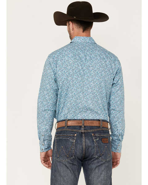 Image #4 - Wrangler 20x Men's Paisley Print Long Sleeve Snap Western Shirt, Teal, hi-res