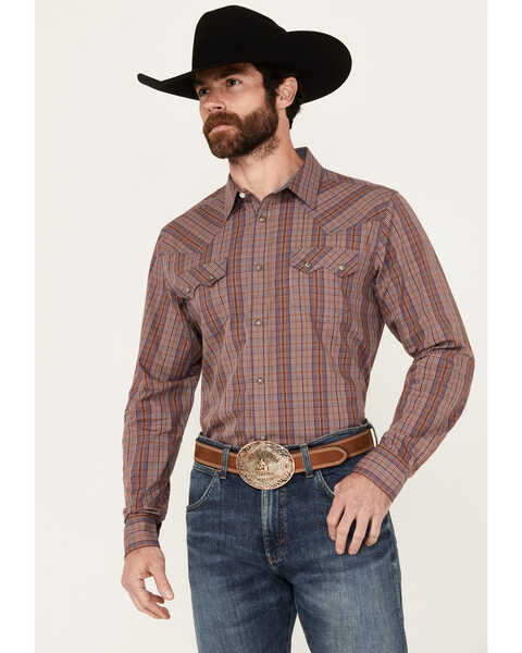 Cody James Men's Mountain Plaid Print Long Sleeve Snap Western Shirt, Turquoise, hi-res