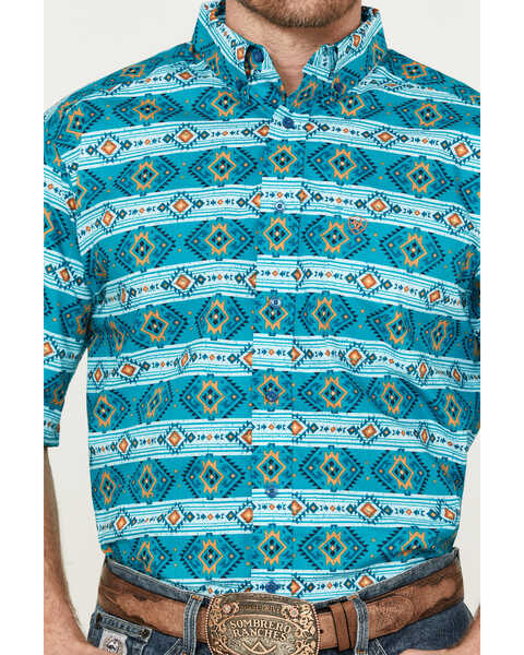 Image #3 - Ariat Men's Konner Classic Fit Button-Down Short Sleeve Button-Down Western Shirt, Turquoise, hi-res