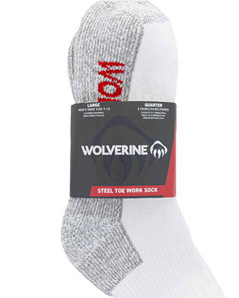 Image #2 - Wolverine Men's Steel Toe Quarter Socks - 2 Pack, White, hi-res
