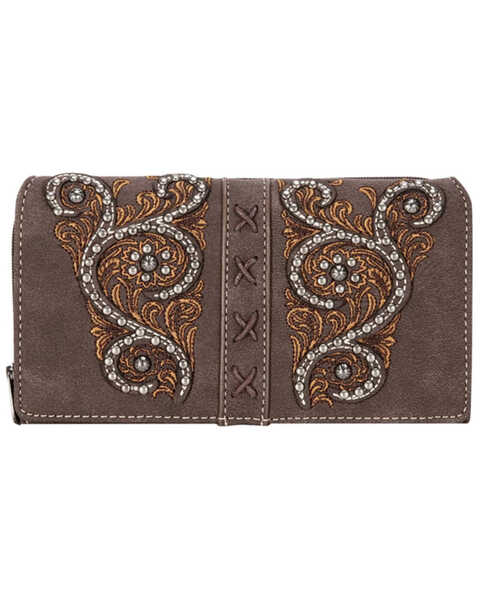 Montana West Women's Brown Floral Embroidered Collection Wallet, Coffee, hi-res