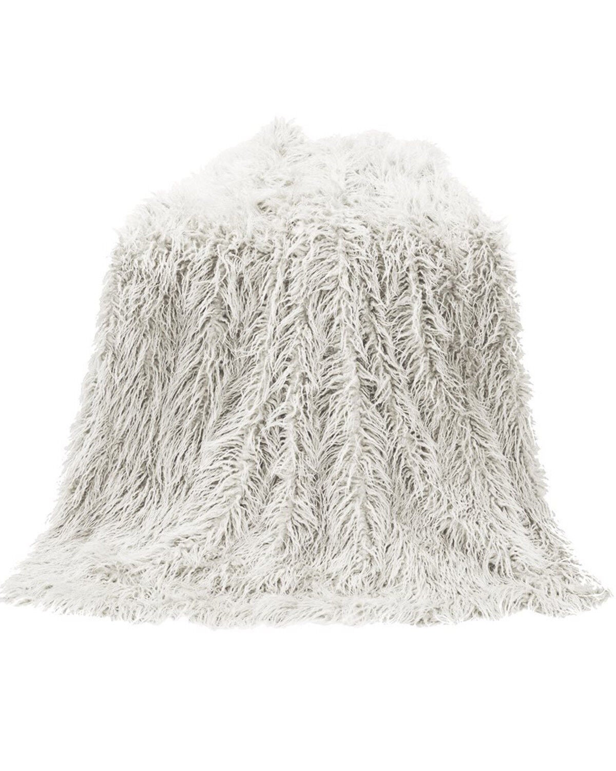 HiEnd Accents Mongolian Faux Fur Throw Blanket, White, hi-res