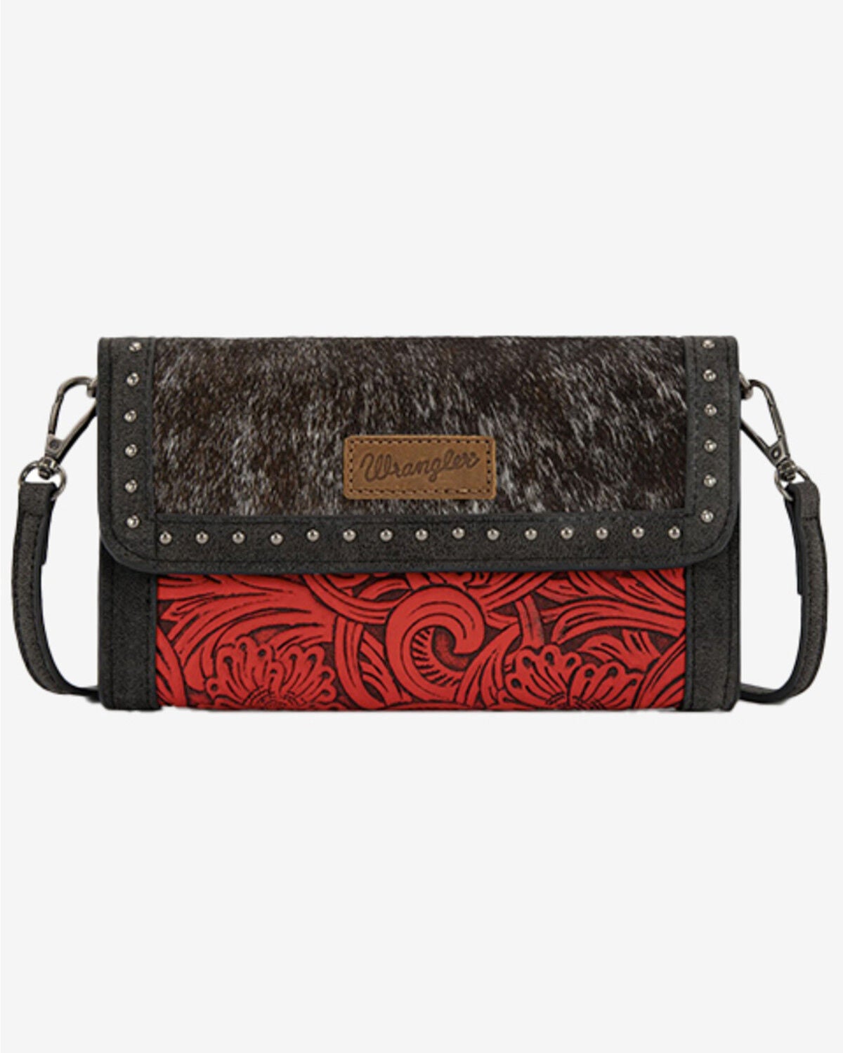 Image #1 - Wrangler Women's Cowhide Wristlet Crossbody Bag, Red, hi-res