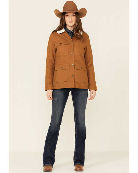 Image #2 - Shyanne Women's Brown Sherpa Lined Canvas Storm-Flap Barn Jacket , , hi-res