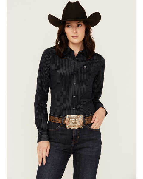 Image #1 - Ariat Women's Kirby Striped Long Sleeve Button-Down Stretch Western Shirt , Black, hi-res