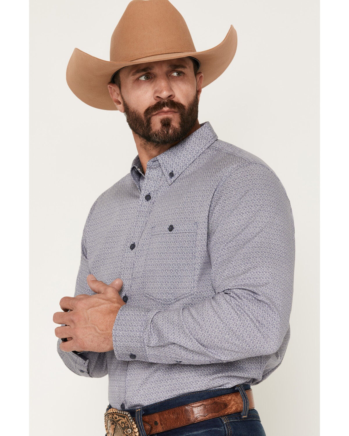 Image #2 - RANK 45&reg; Men's Tornado Geo Print Long Sleeve Button-Down Stretch Western Shirt, Blue, hi-res