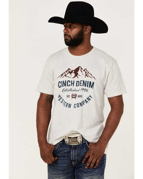 Cinch Men's Western Mountain Graphic Short Sleeve T-Shirt , Heather Grey, hi-res