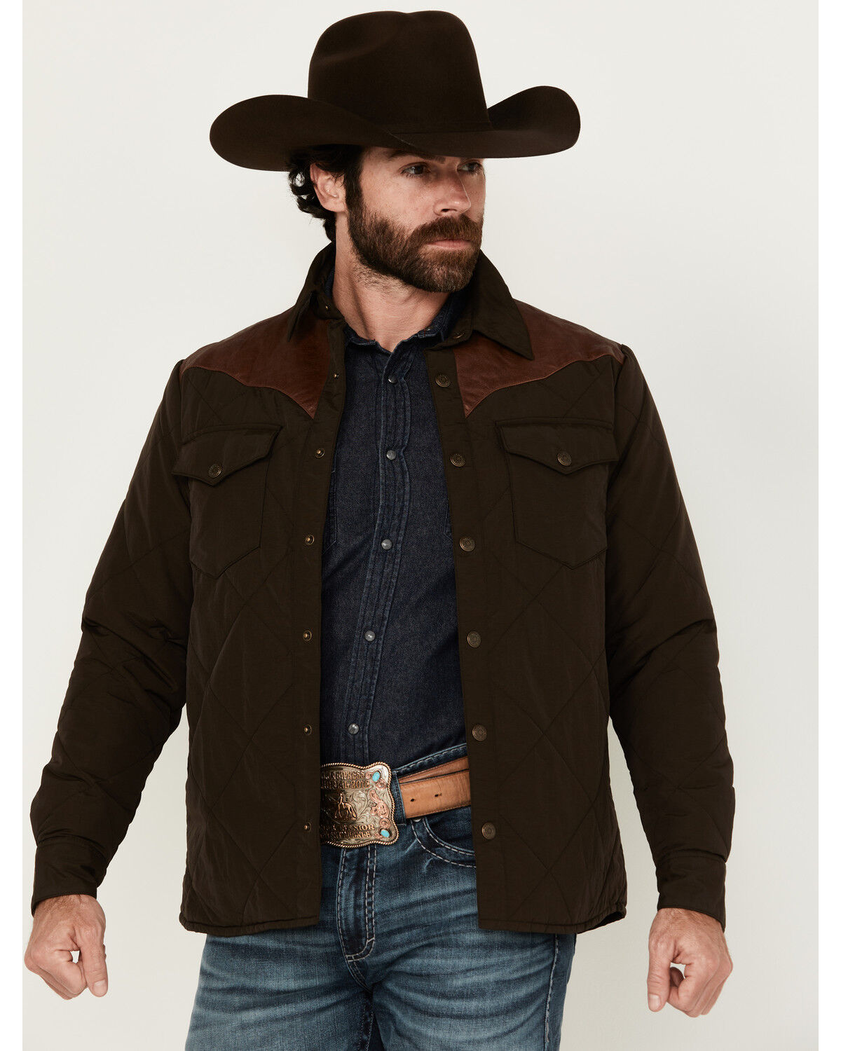 Image #1 - Resistol Men's Quilted Leather Yoke Jacket, Brown, hi-res