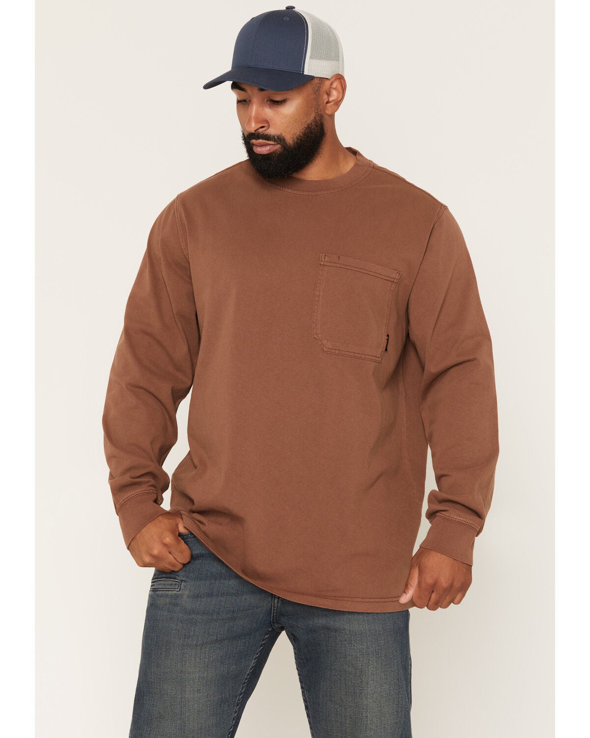 Hawx Men's Forge Solid Long Sleeve Pocket Work T-Shirt, Dark Brown, hi-res