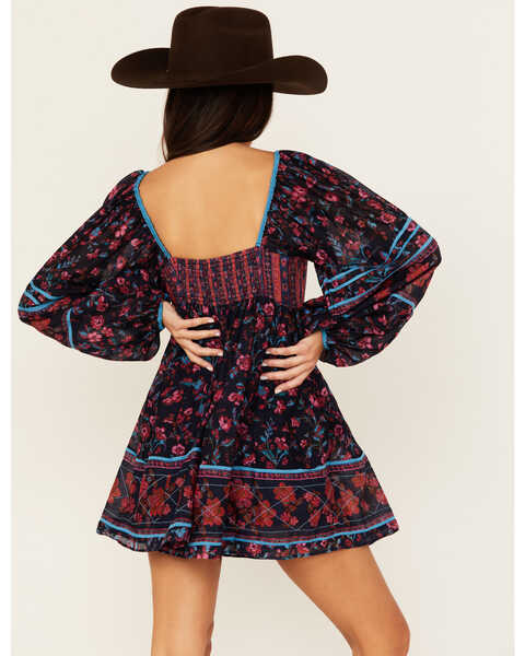 Image #4 - Free People Women's Endless Afternoon Long Sleeve Mini Dress , Navy, hi-res
