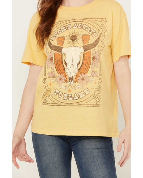 Image #3 - Shyanne Women's Lucks Always To Blame Short Sleeve Graphic Tee , Yellow, hi-res