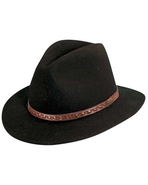 Scala Men's Black Wool Felt with Leather Trim Safari Hat, , hi-res