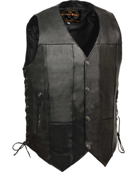 Milwaukee Leather Men's 10 Pocket Side Lace Vest, Black, hi-res