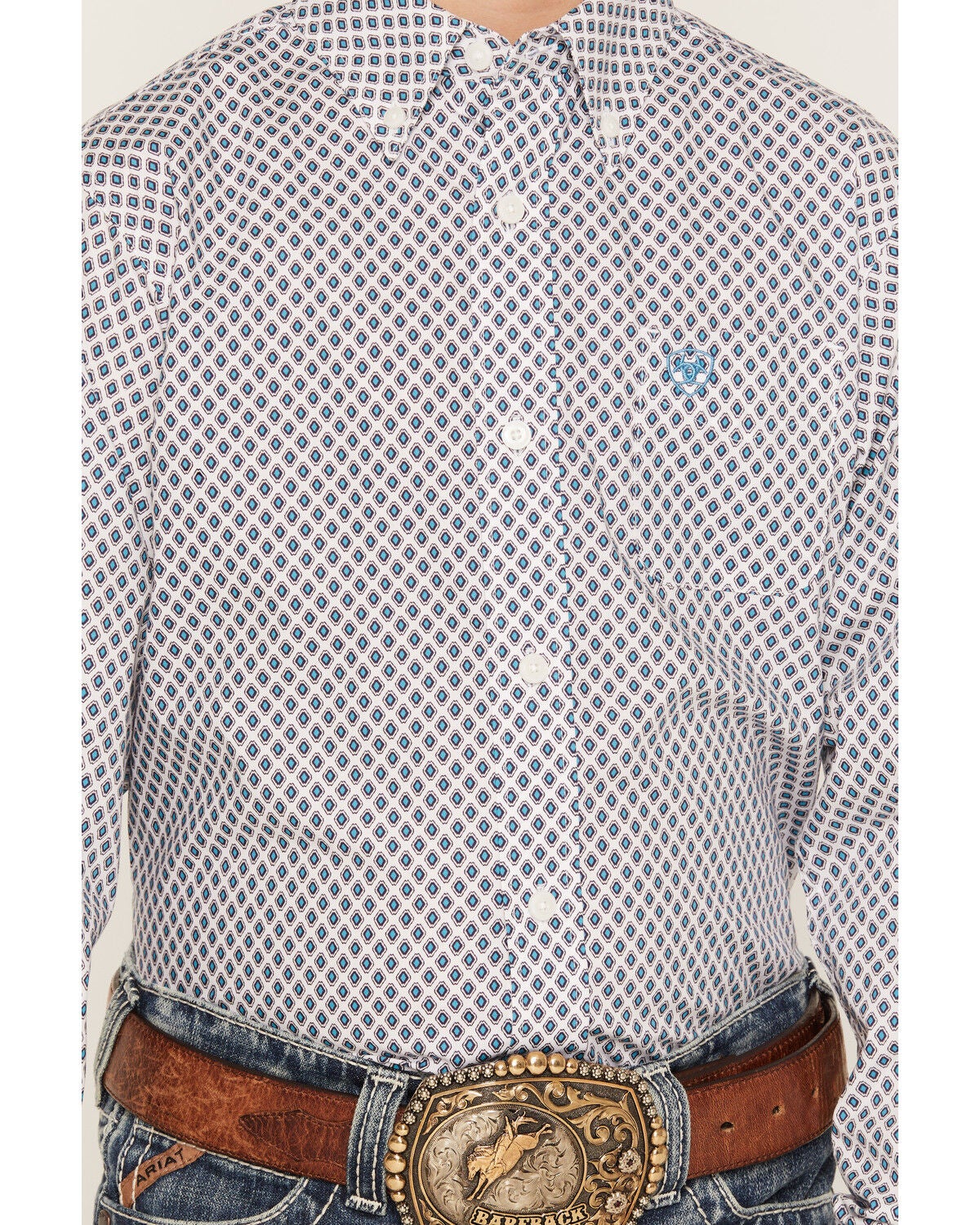 Image #3 - Ariat Boys' Geo Print Long Sleeve Button-Down Western Shirt, White, hi-res