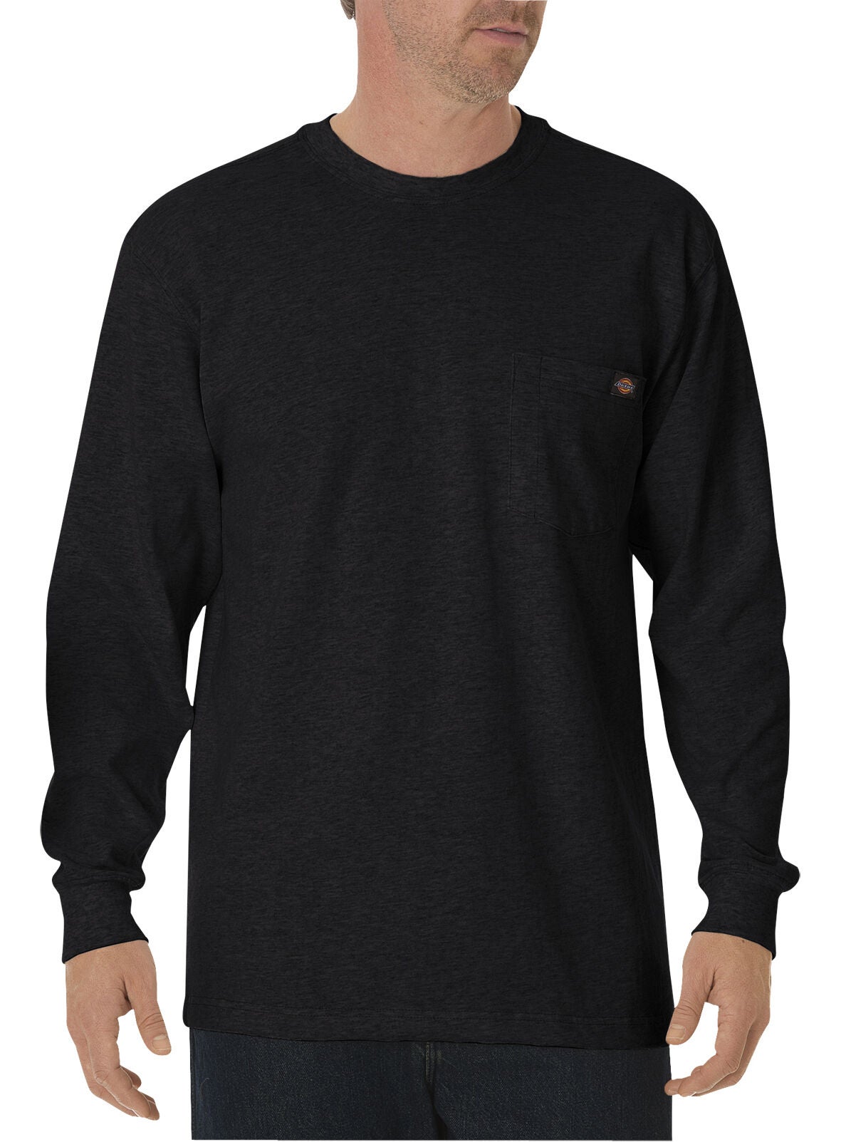 Dickies Men's Heavy Weight Crew Long Sleeve Tee - Big & Tall, Black, hi-res