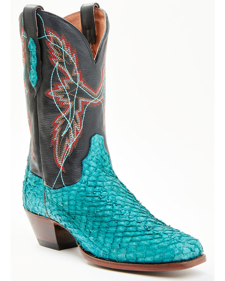 Dan Post Women's Exotic Seabass Skin Western Boots - Wide Square Toe, Black/turquoise, hi-res