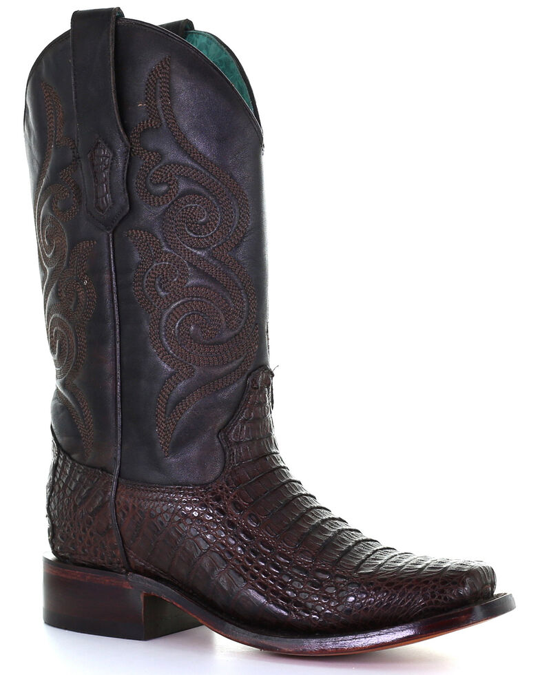 Corral Women's Exotic Caiman Skin Western Boots - Square Toe, Brown, hi-res