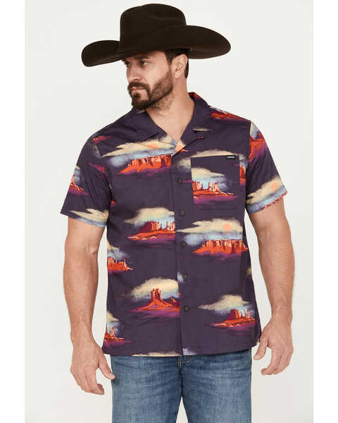 Image #1 - Cinch Men's Camp Tumbleweed Red Rock Scenic Short Sleeve Button Down Shirt, Purple, hi-res