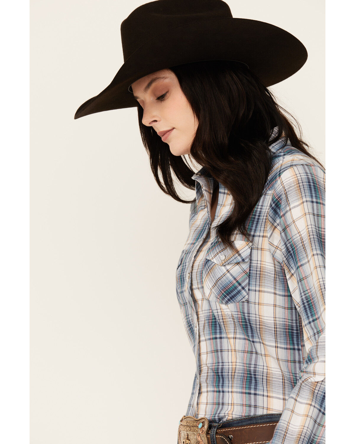 Image #2 - Roper Women's Plaid Print Long Sleeve Snap Western Shirt, Blue, hi-res