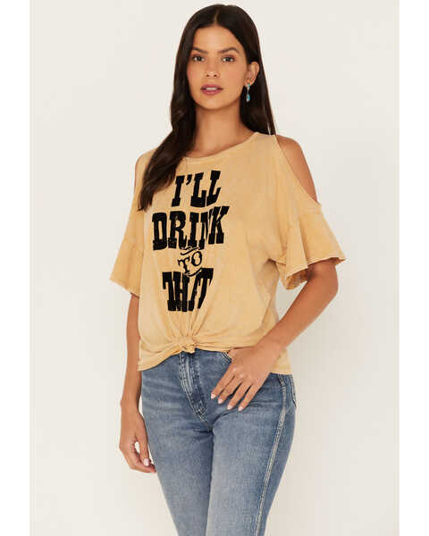 Image #1 - White Crow Women's I'll Drink To That Cold Shoulder Tee, Dark Yellow, hi-res