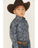 Image #3 - Roper Boys' Paisley Print Long Sleeve Button-Down Western Shirt, Blue, hi-res