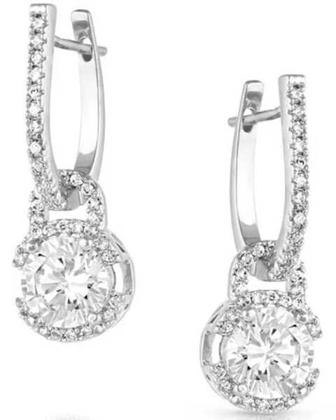 Image #1 - Montana Silversmiths Women's Lock and Key Crystal Earrings, Silver, hi-res
