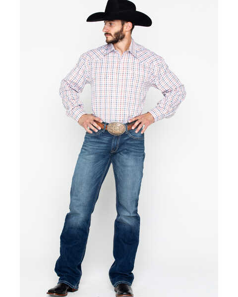 Image #6 - Stetson Men's Small Plaid Print Snap Long Sleeve Western Shirt , Orange, hi-res