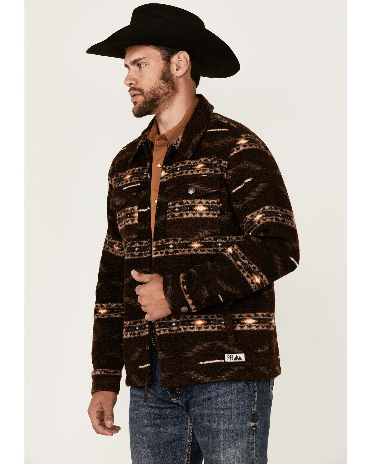 Image #2 - Powder River Outfitters Men's Southwestern Print Berber Zip Jacket, Dark Brown, hi-res