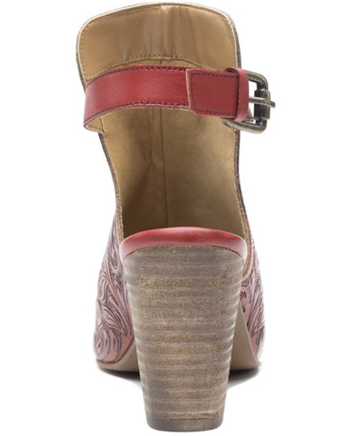 Image #4 - Myra Bag Women's Callandra High Front Hand Tooled Sandal Shoes, Red, hi-res