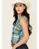 Image #2 - Shyanne Women's Plaid Print Twill Sleeveless Button-Down Western Shirt, Medium Blue, hi-res