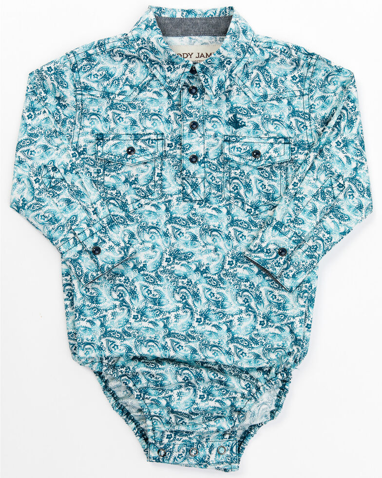 Cody James Infant-Boys' Paisley Print Long Sleeve Western Snap Shirt, Blue, hi-res