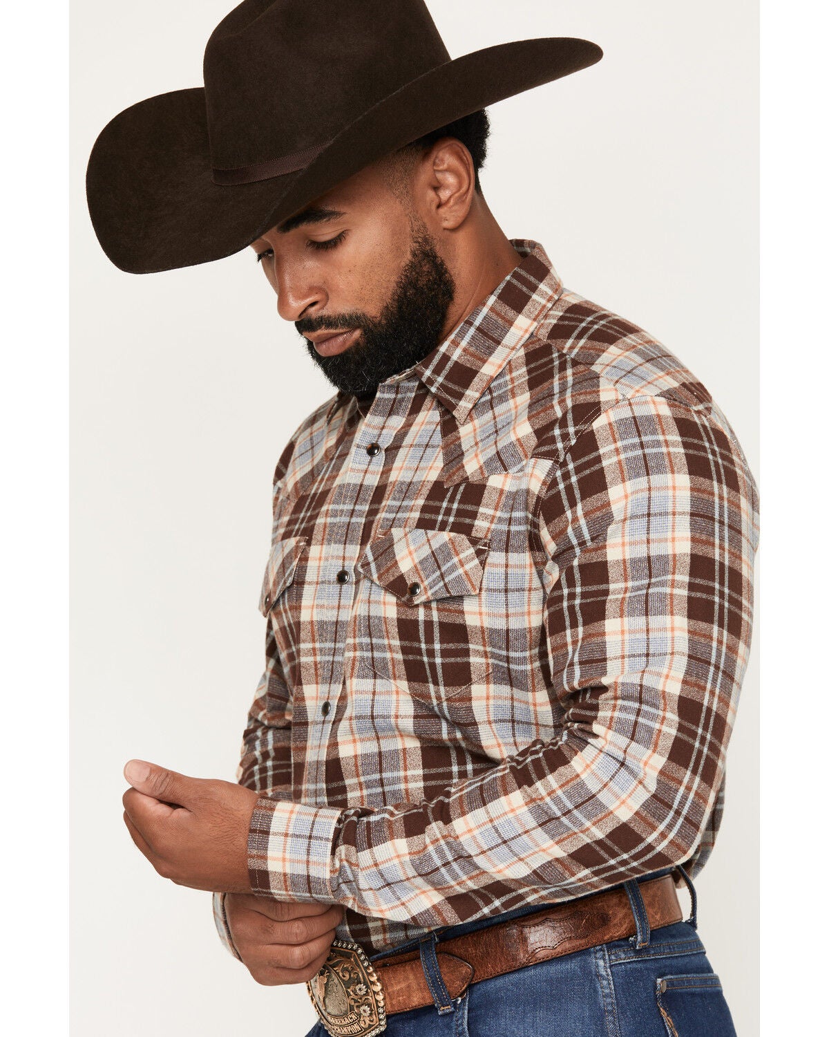 Image #2 - Gibson Trading Co Men's Mad Thad Plaid Print Long Sleeve Snap Flannel Shirt, Brown, hi-res