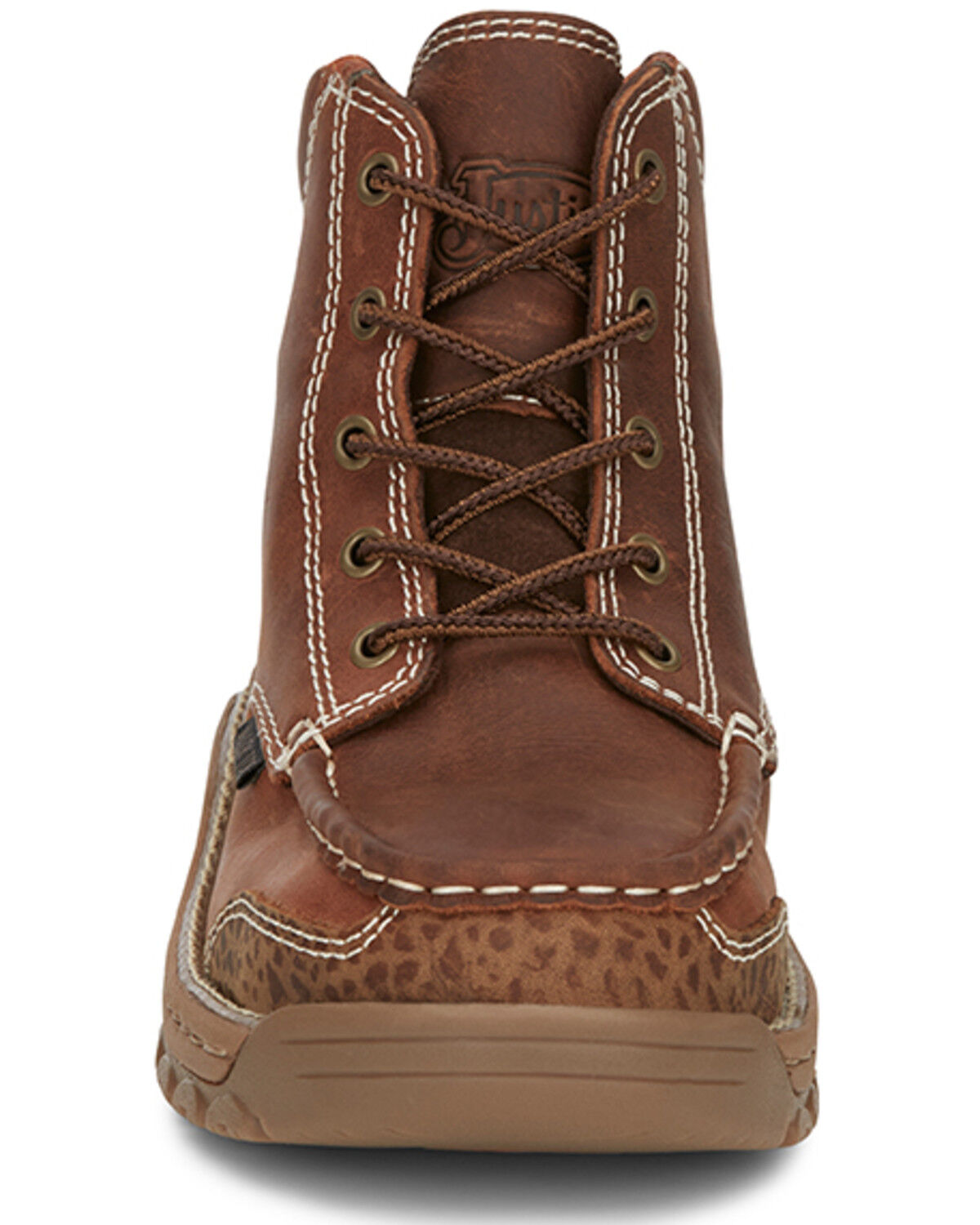 Image #4 - Justin Men's 5" Corbett Lace-Up Moc Waterproof Work Boots - Alloy Toe, Brown, hi-res