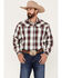Image #1 - Stetson Men's Fancy Dobby Plaid Print Long Sleeve Snap Western Shirt, Wine, hi-res